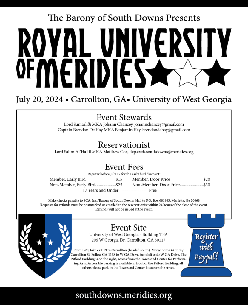 Image of the event flyer for Royal University of Meridies.